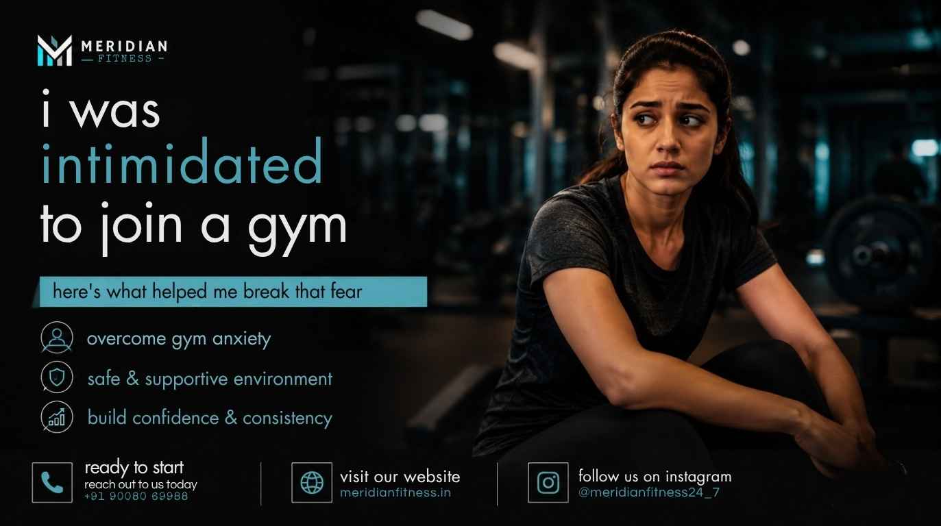 Woman feeling nervous before joining a gym with tips on overcoming gym anxiety at Meridian Fitness in South Bangalore